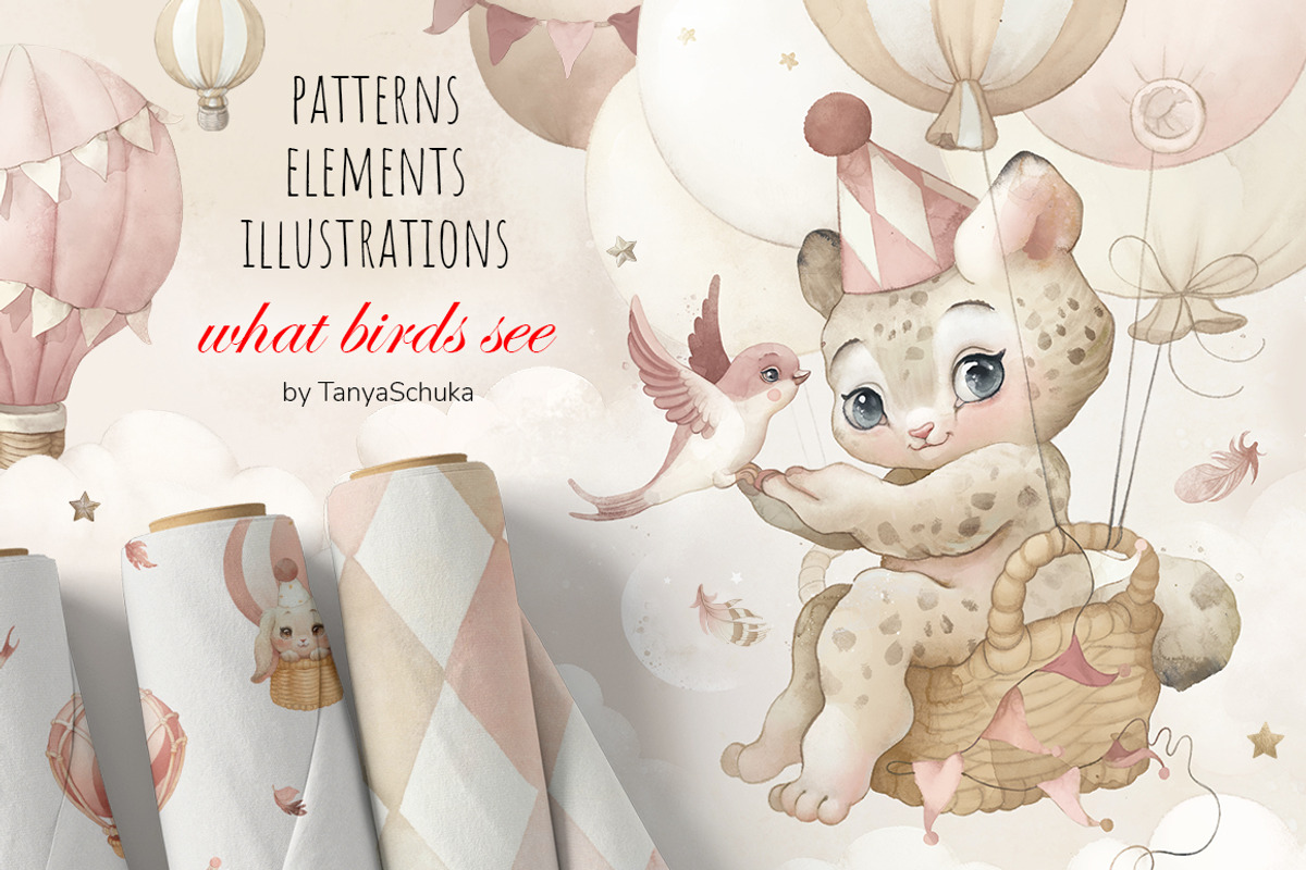 balloon Watercolor Graphics patterns, an Animal Illustration by TanyaSchuka (Photo 1 of 10)