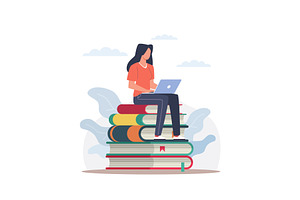 Self education. Woman with laptop, an Education Illustration by YummyBuum