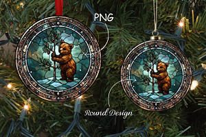 Stained Glass Bear Ornament Art PNG, a Seasonal Illustration by CrexoraLab