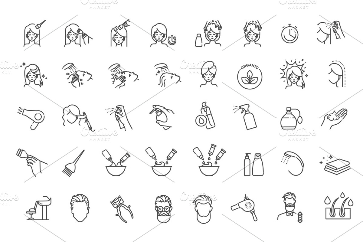 Hair Salon and Barber Shop Icons, an Outline Icon by Tettygreen (Photo 2 of 2)