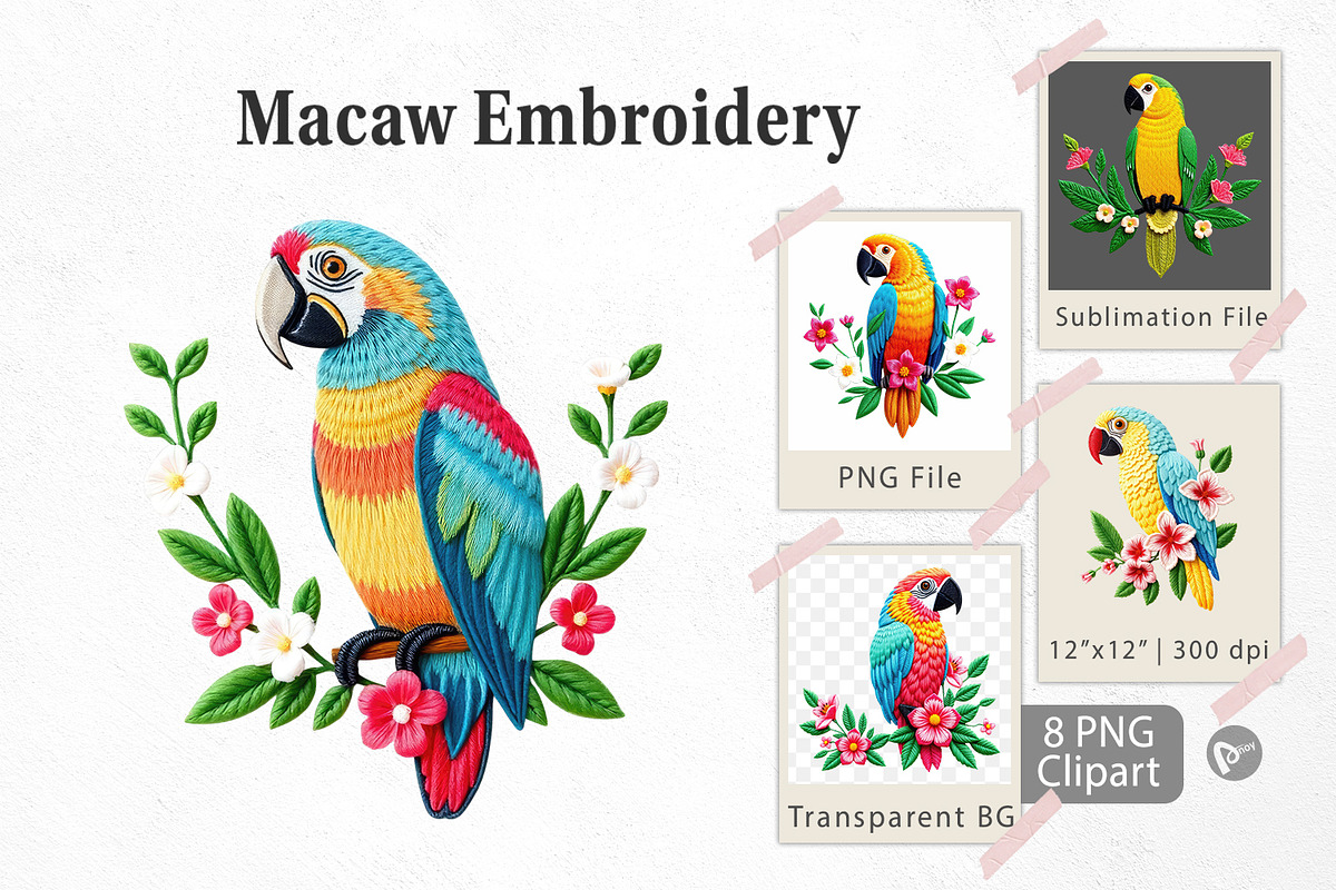Macaw Embroidery Clipart, a Graphic by Artnoy (Photo 1 of 5)