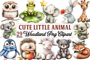 Cute Little Animal Clipart, Woodland, an Illustration by Watercolor design
