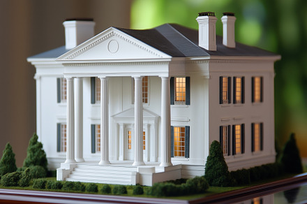 A Greek Revival house style detailed model of a classic white mansion with colu, an Architecture Photo by Textures & Backgrounds