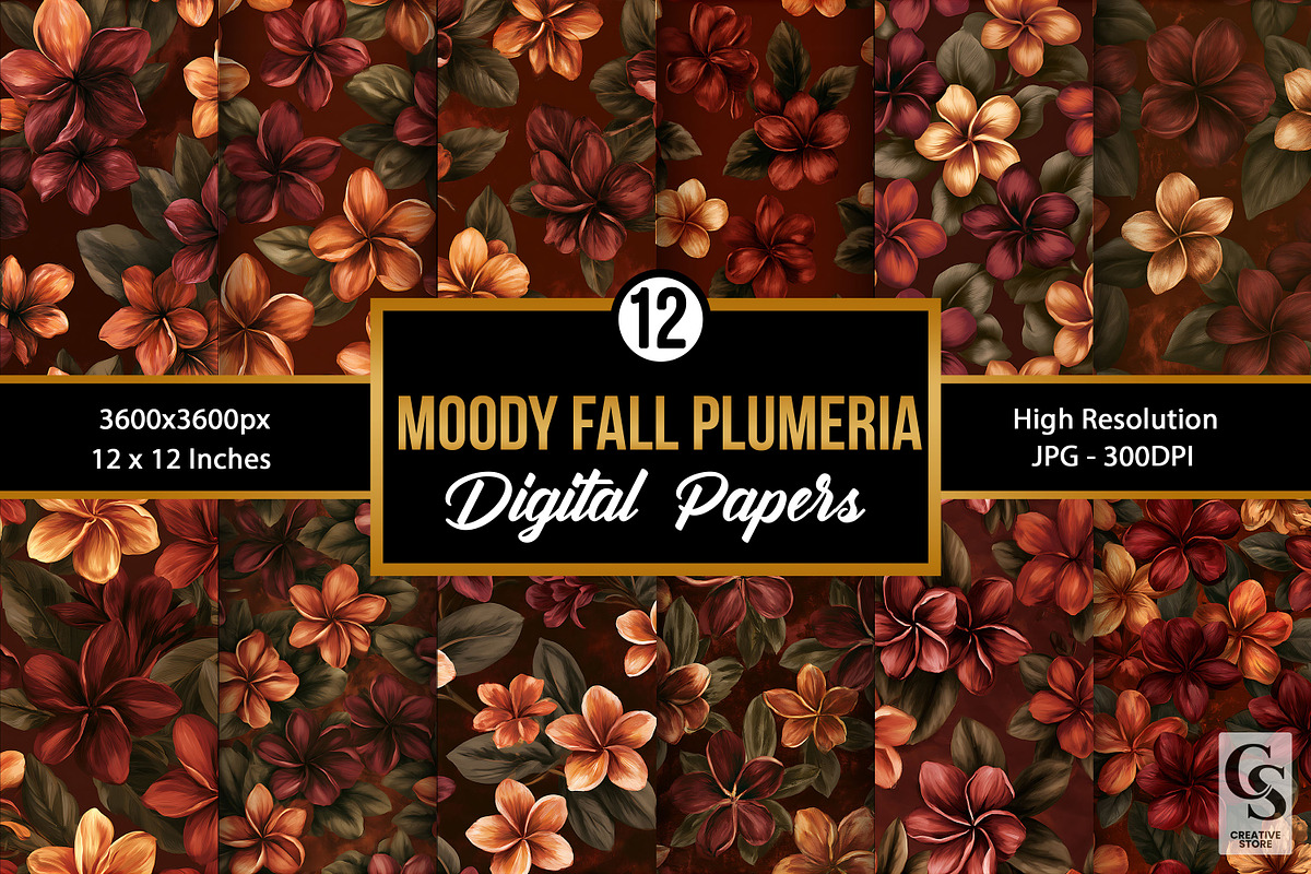 Moody Fall Plumeria Seamless Pattern, a Pattern Graphic by Creative Store (Photo 1 of 5)