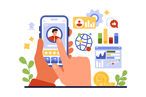 Social media analytics, hand of user, an Object Illustration by Flashvector
