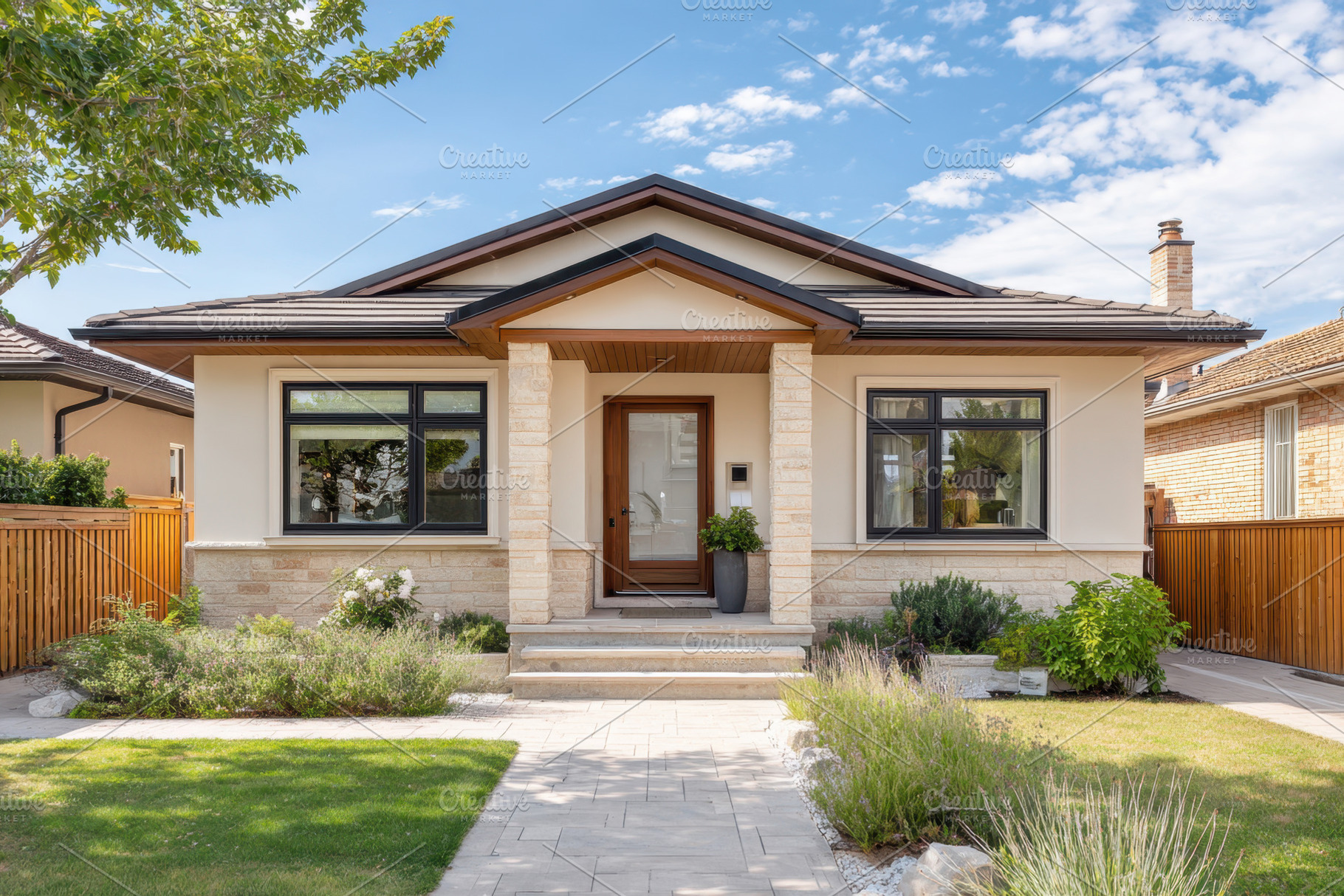 Modern house with landscaped front yard, an Architecture Photo by AlyaAnd