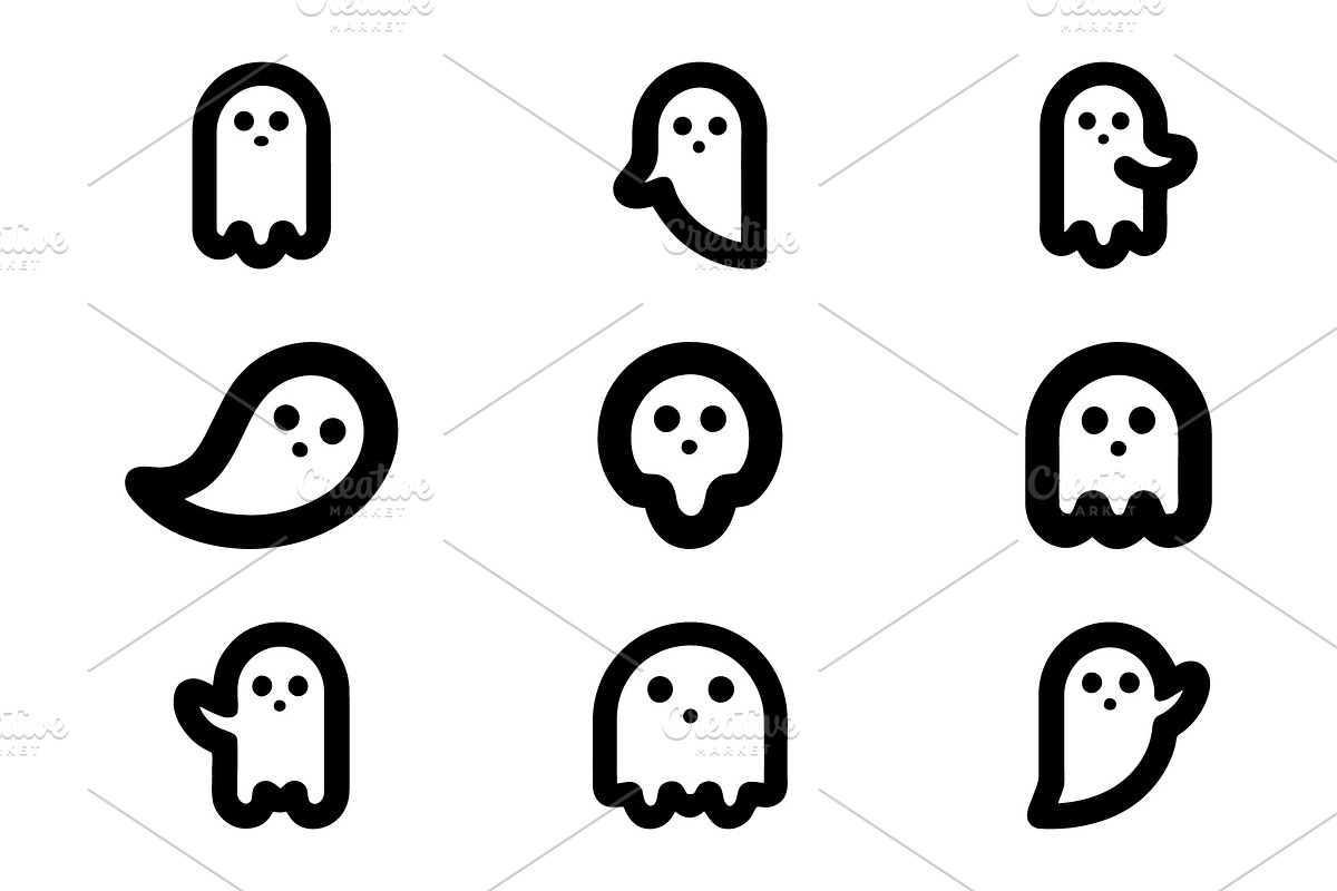 Minimalist Spooky Ghost Icons, a Branding & Logo Template by Vectorium Studio