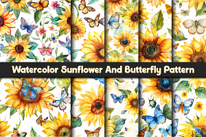 Watercolor Sunflower Butterfly Patte