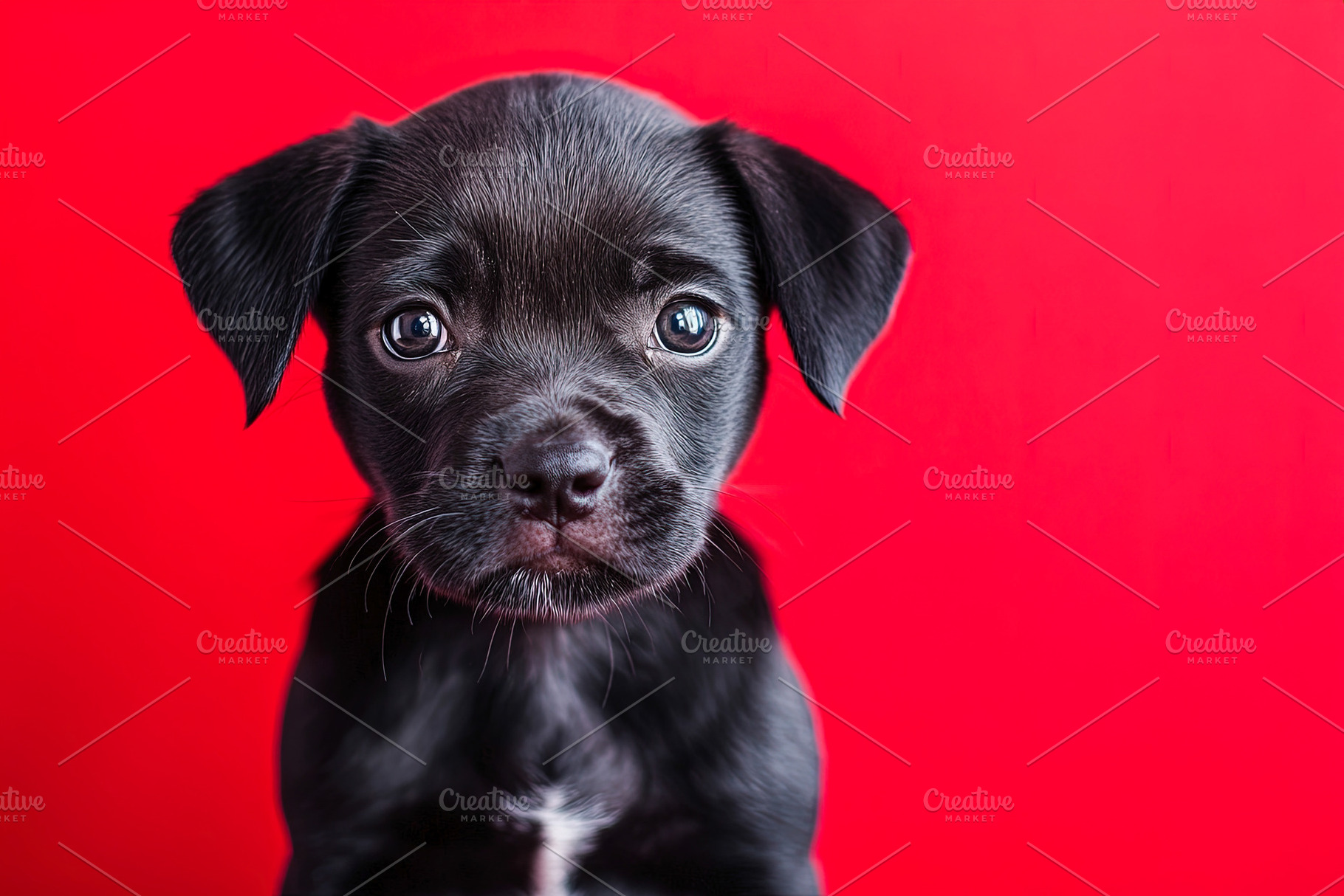 Adorable Black Puppy on Red Background, an Animal Photo by Ales Munt