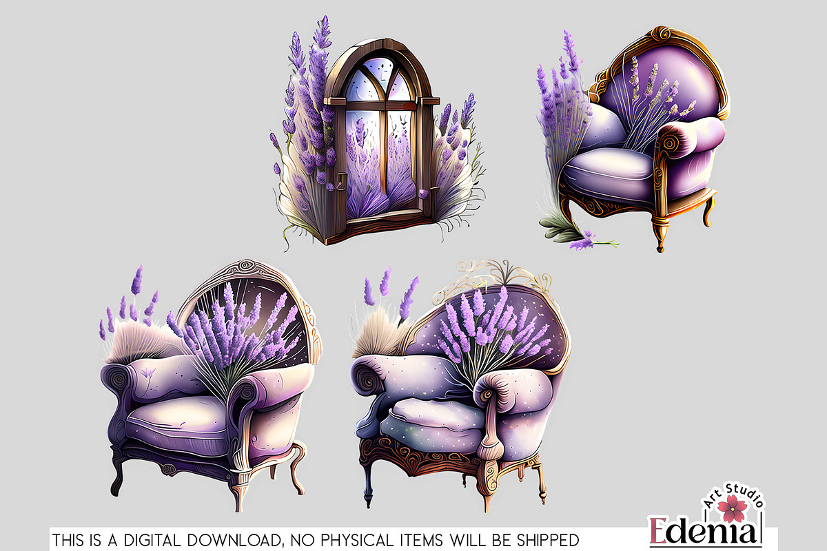 Lavender Dreams Clipart Sublimation, a Seasonal Illustration by EdeniaArtStudio (Photo 6 of 6)