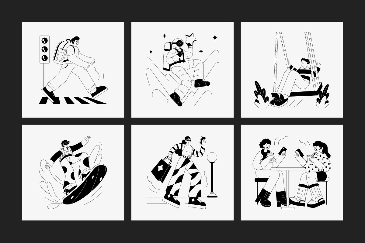 Monochrome Illustration Bundle, a Person Illustration by Vectors Market (Photo 6 of 18)