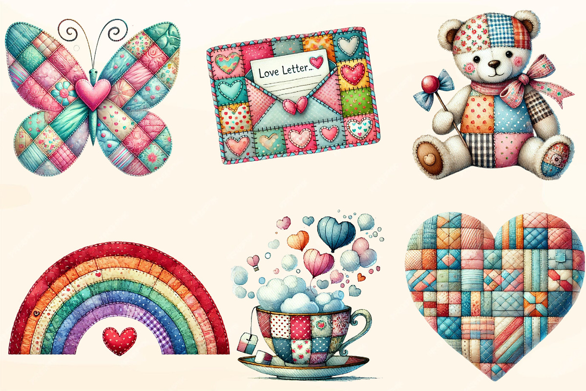 Patchwork Valentine's Day Clipart, a Work Illustration by OK Design (Photo 3 of 4)