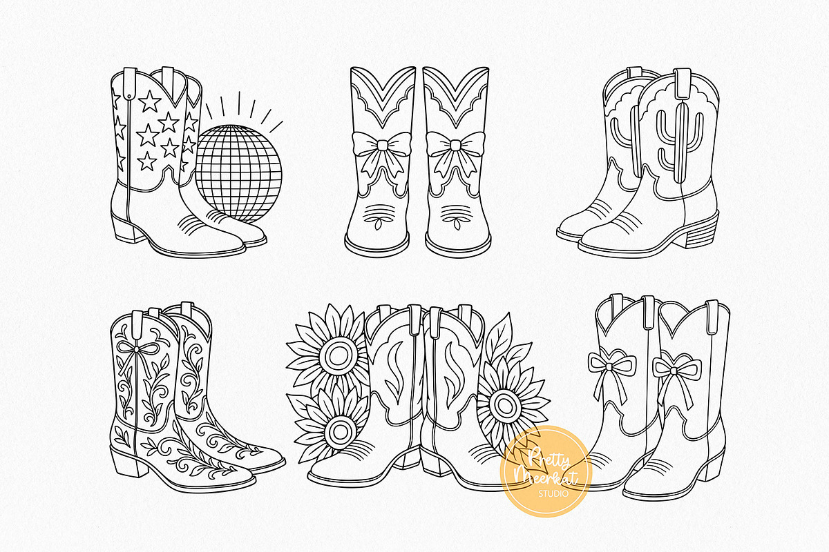 Cowboy Boots Line Art Clipart, an Object Illustration by Pretty Meerkat (Photo 4 of 7)