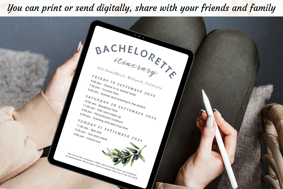 Olives Bachelorette itinerary card, a Stationery Template by EvaTemplates (Photo 7 of 9)
