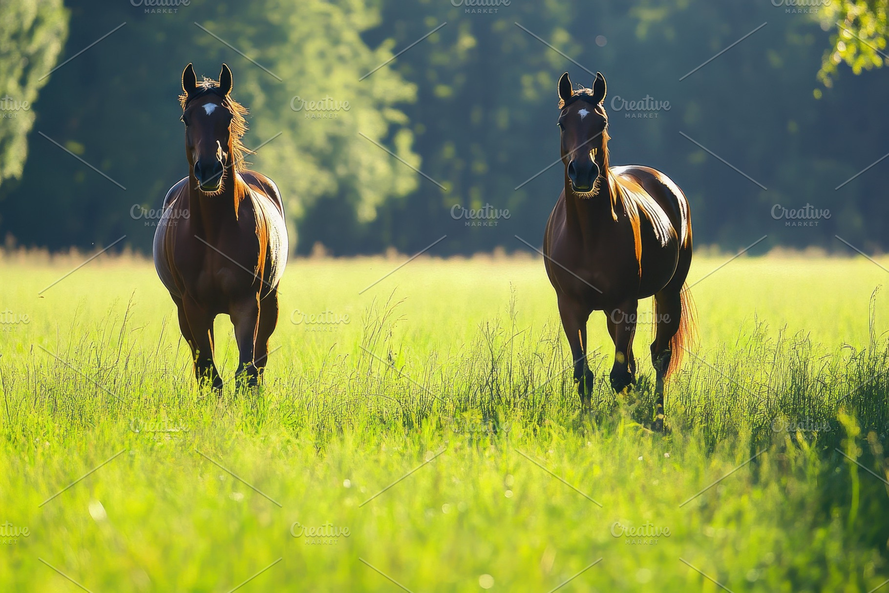 Beautiful thoroughbred horses graz, a Photo by Pavel_design