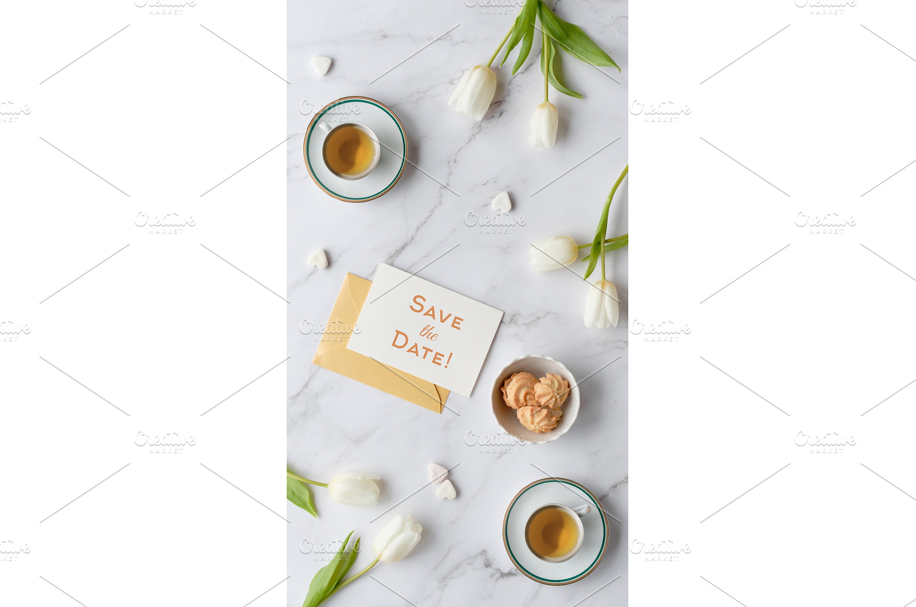 Save the Date card on marble, an Abstract Photo by tilialucida