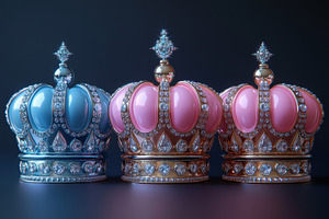 Three ornate crowns glittering with, a Photo by Tanuart
