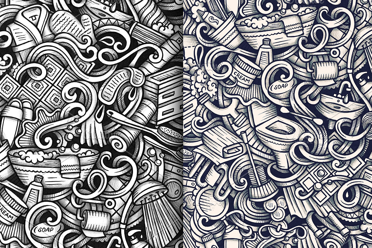 Bathroom Graphics Seamless Patterns, a Pattern Graphic by BALABOLKA (Photo 6 of 7)