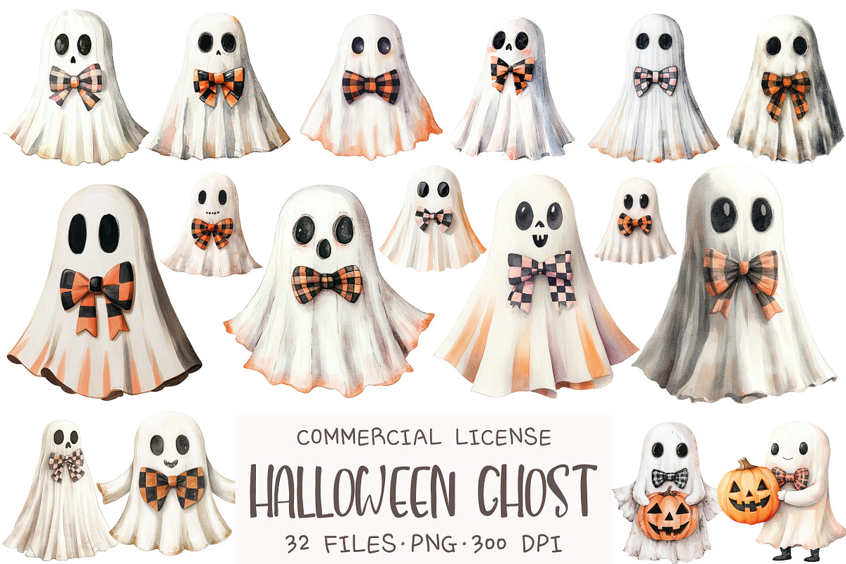 Cute Halloween Ghost Clipart, an Illustration by OK Design (Photo 1 of 5)