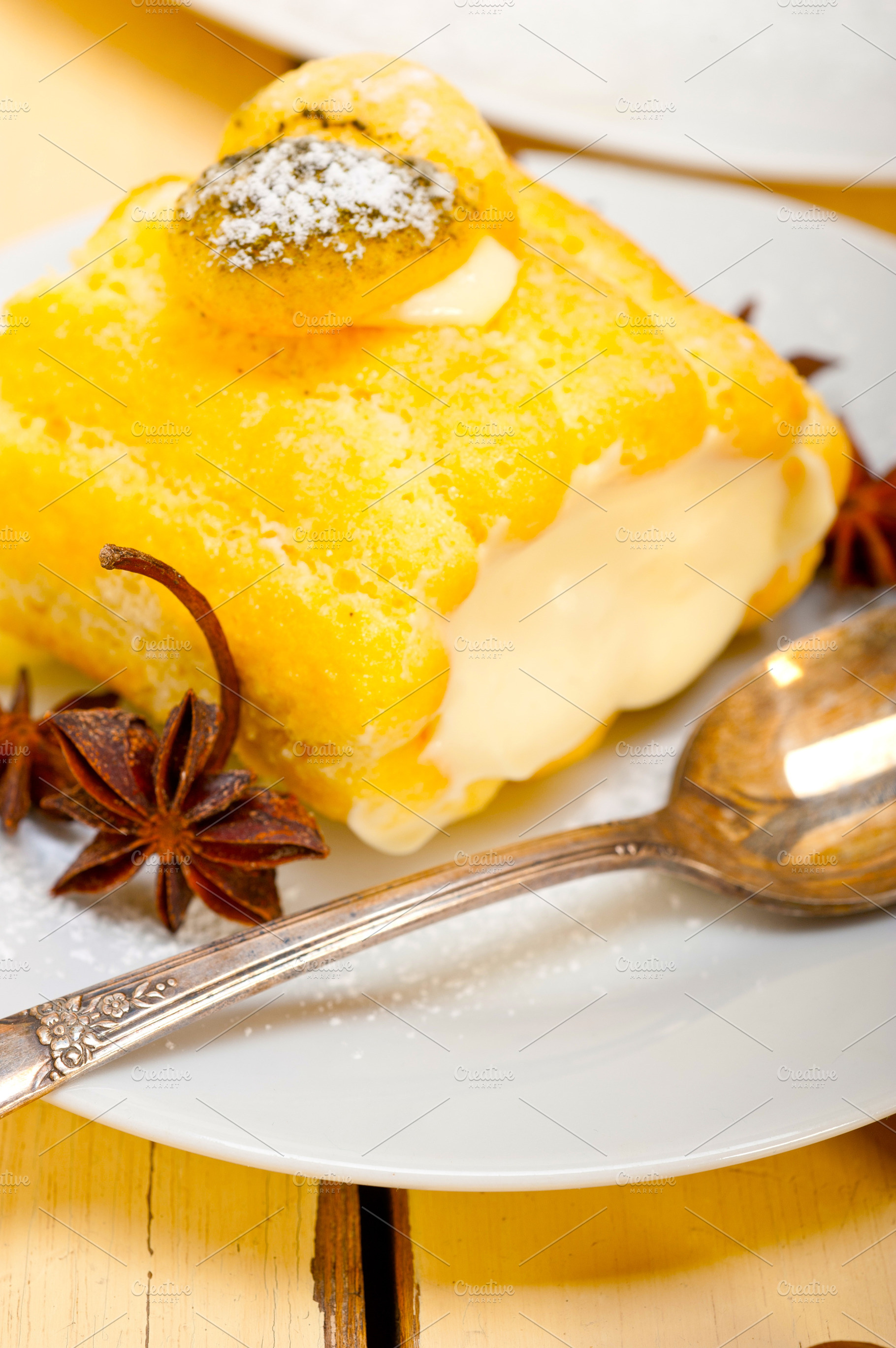 cream roll cake dessert and spices, a Food & Drink Photo by keko64