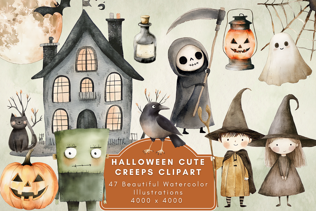 Adorable Halloween Creeps Clipart, an Illustration by NadiaTheronArt (Photo 1 of 5)