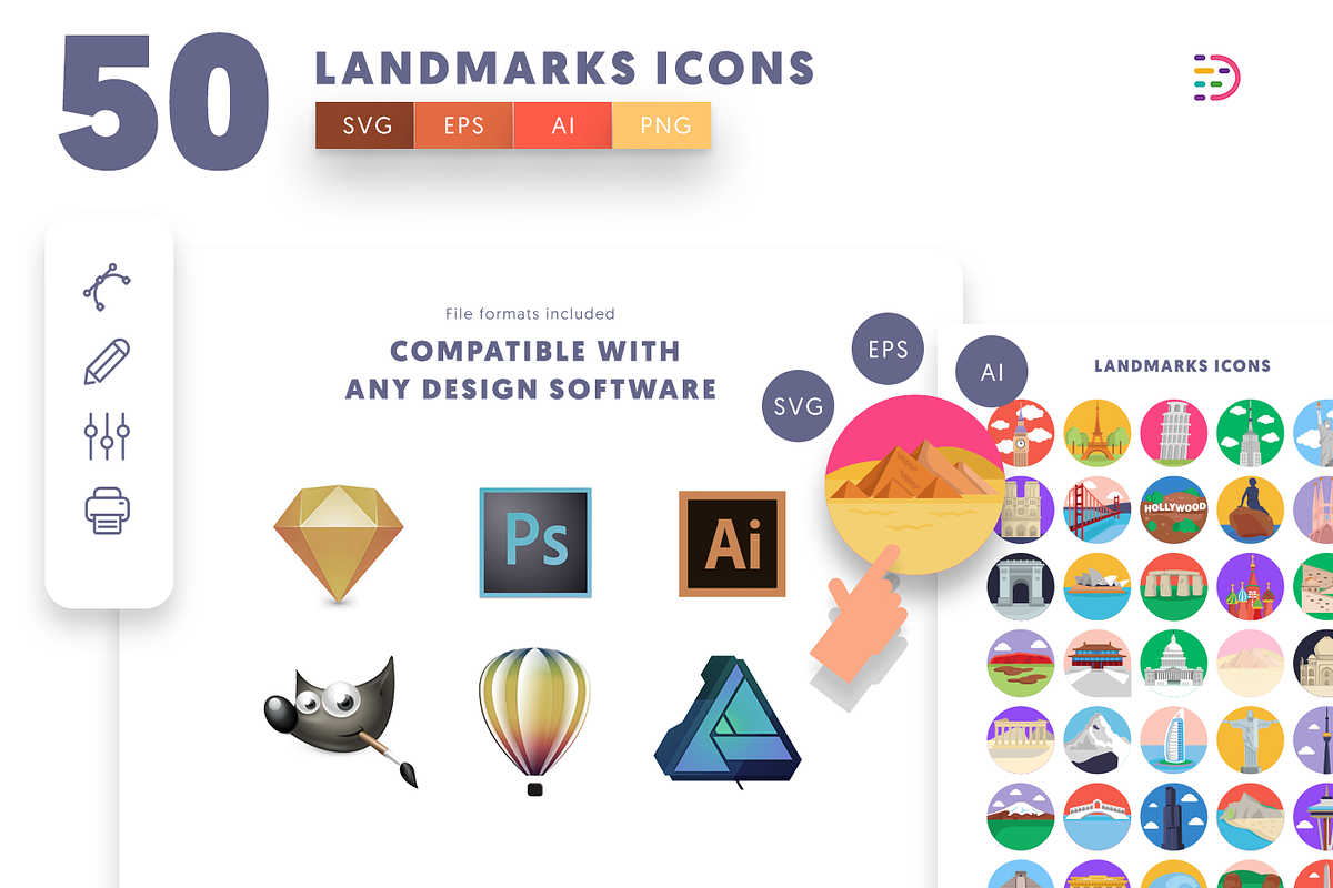 50 Landmarks Icons, an Outline Icon by Dighital (Photo 9 of 10)