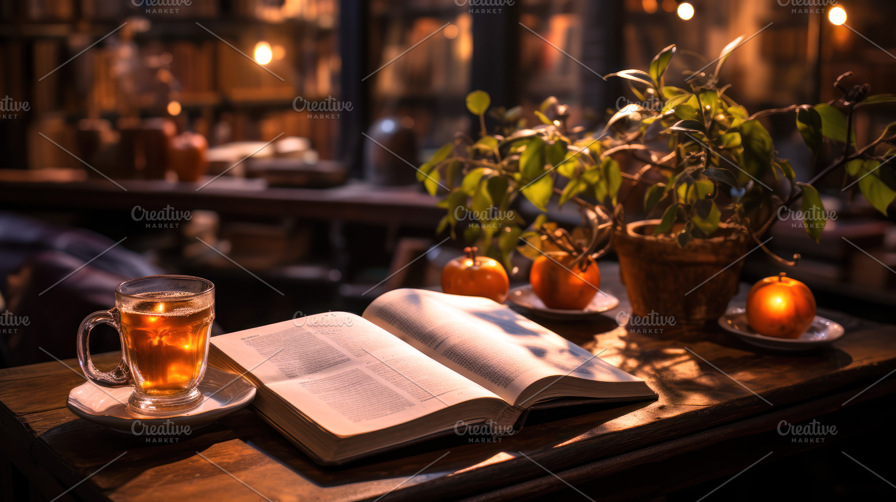 Cozy reading corner with tea and a b, a School & Education Photo by Perpis