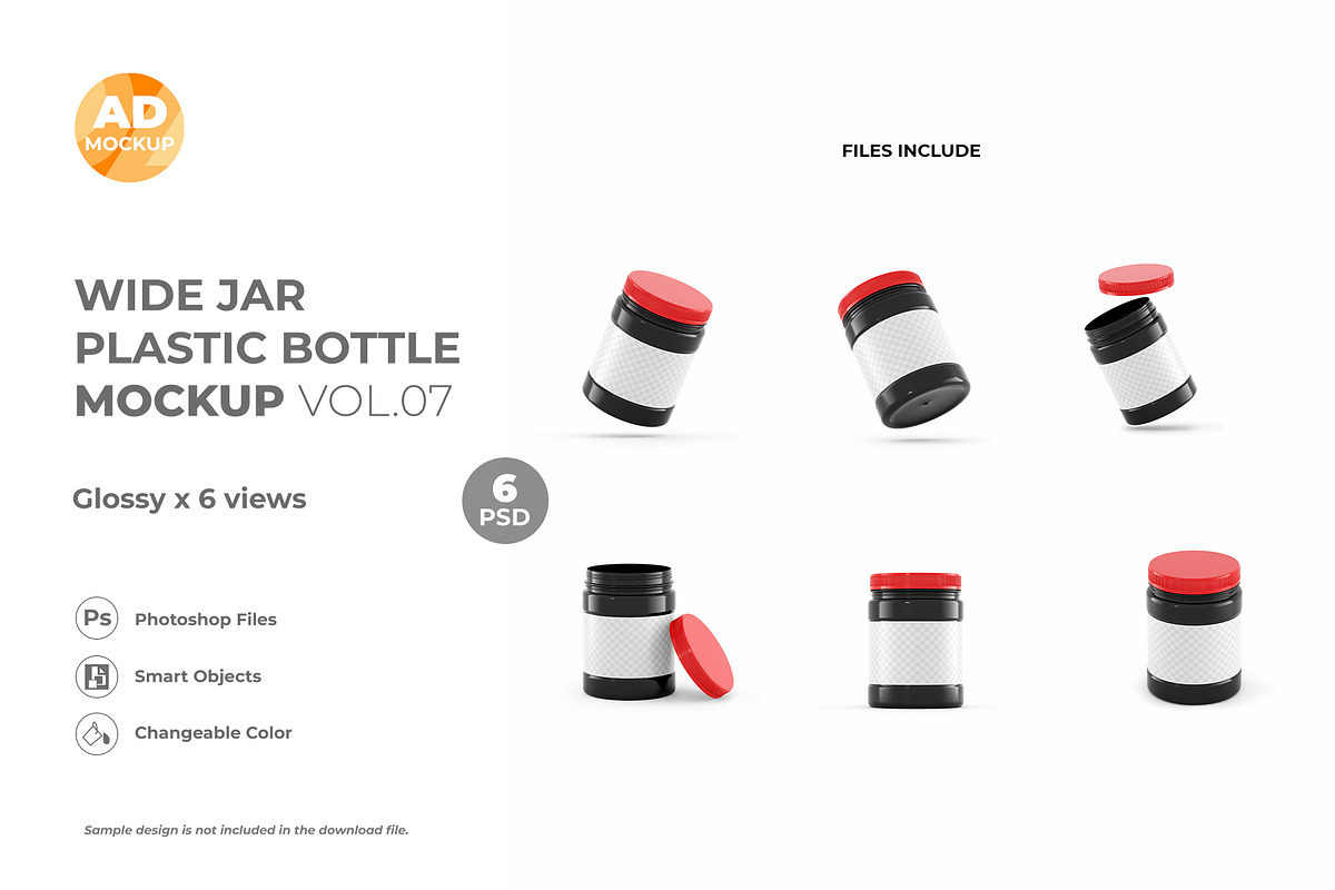Wide Jar Bottle mokcup 6PSD, a Packaging Mockup by Adstart (Photo 2 of 6)