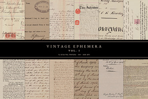 12 Vintage Ephemera Digital Papers