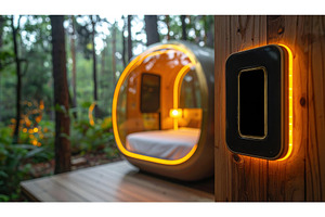 A glowing capsule cabin in the woods, a Nature Photo by Igor Tichonow