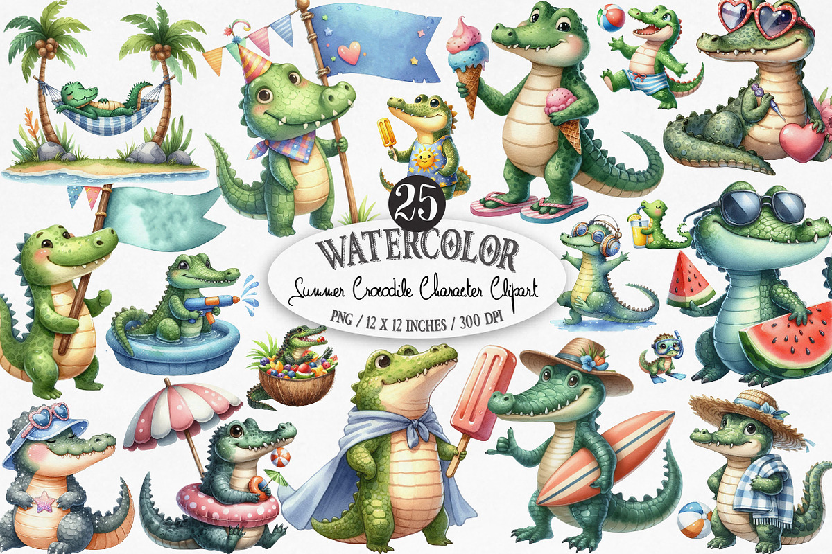 Summer Crocodile Character Clipart, an Illustration by Designking (Photo 1 of 4)