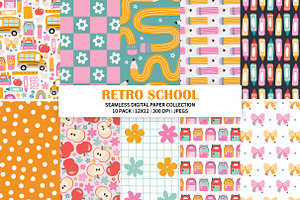 Retro School Seamless Patterns