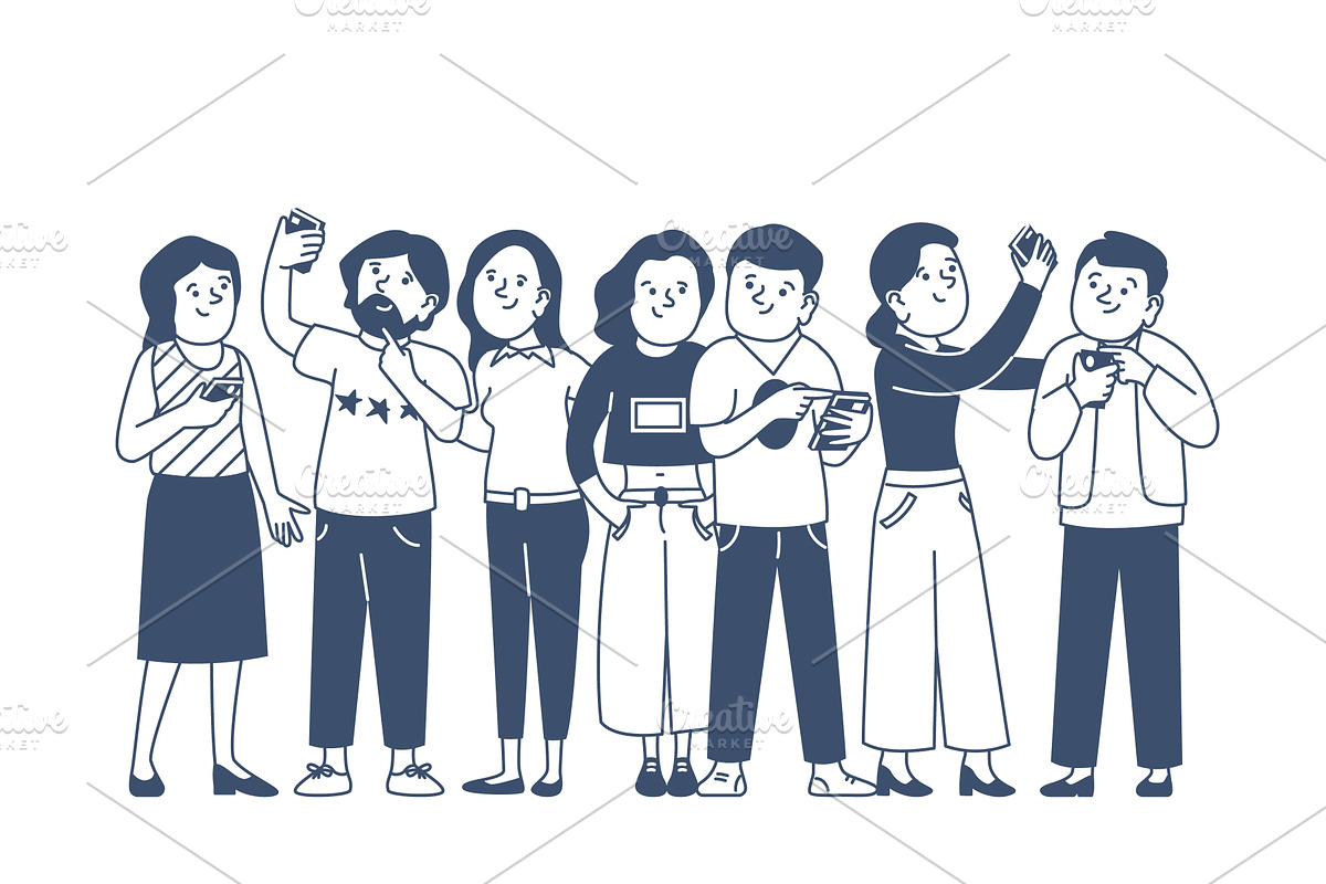Friends group with smartphones, a Person Illustration by LadadikArt
