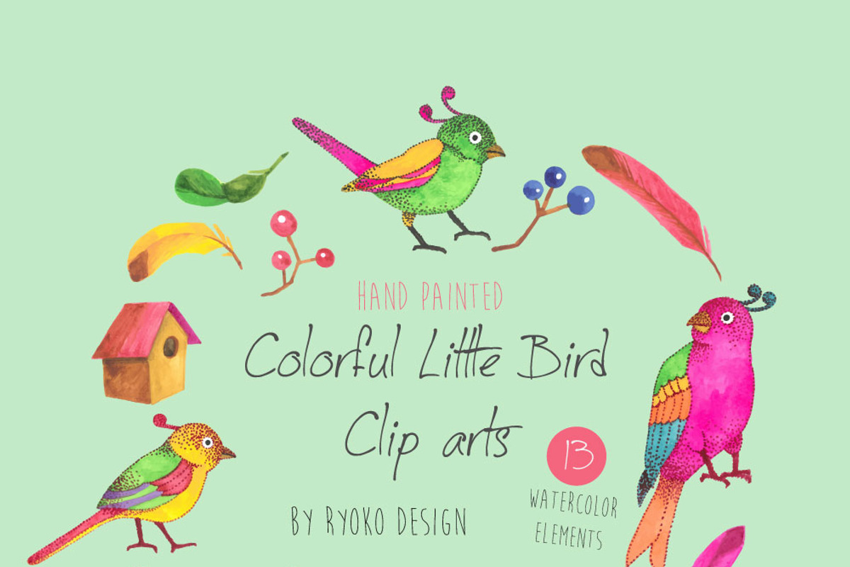 Colorful bird watercolor clipart, an Animal Illustration by Eomoiart (Photo 2 of 3)