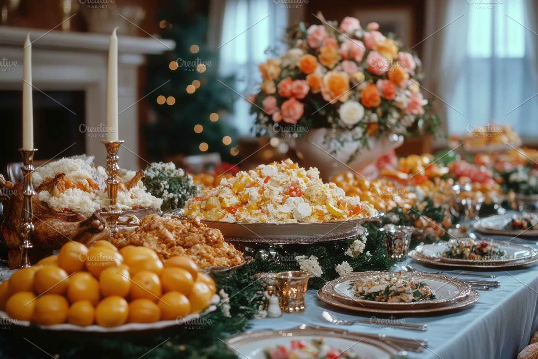 Festive banquet table with elaborate, a Photo by Tanuart