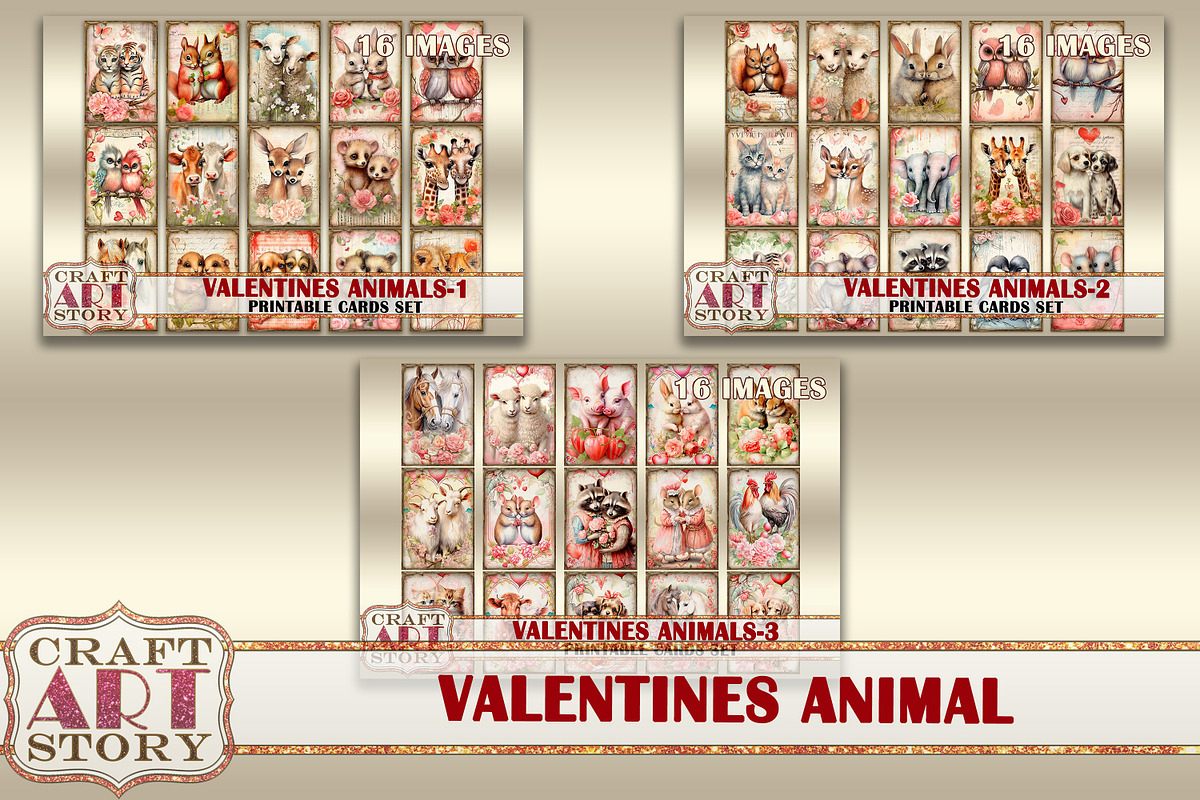 Valentines animals cards set-1, an Animal Illustration by CraftArtStory (Photo 6 of 6)