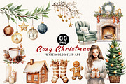 Watercolor Cozy Christmas Clipart, a Decorative Illustration by OKArtHub (Thumbnail 1 of 8)