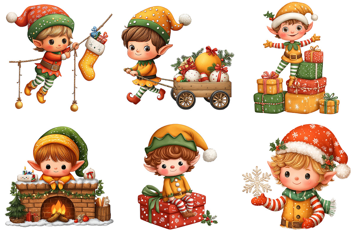 Whimsical Christmas Elf Clipart, an Illustration by Craft Nest (Photo 10 of 11)