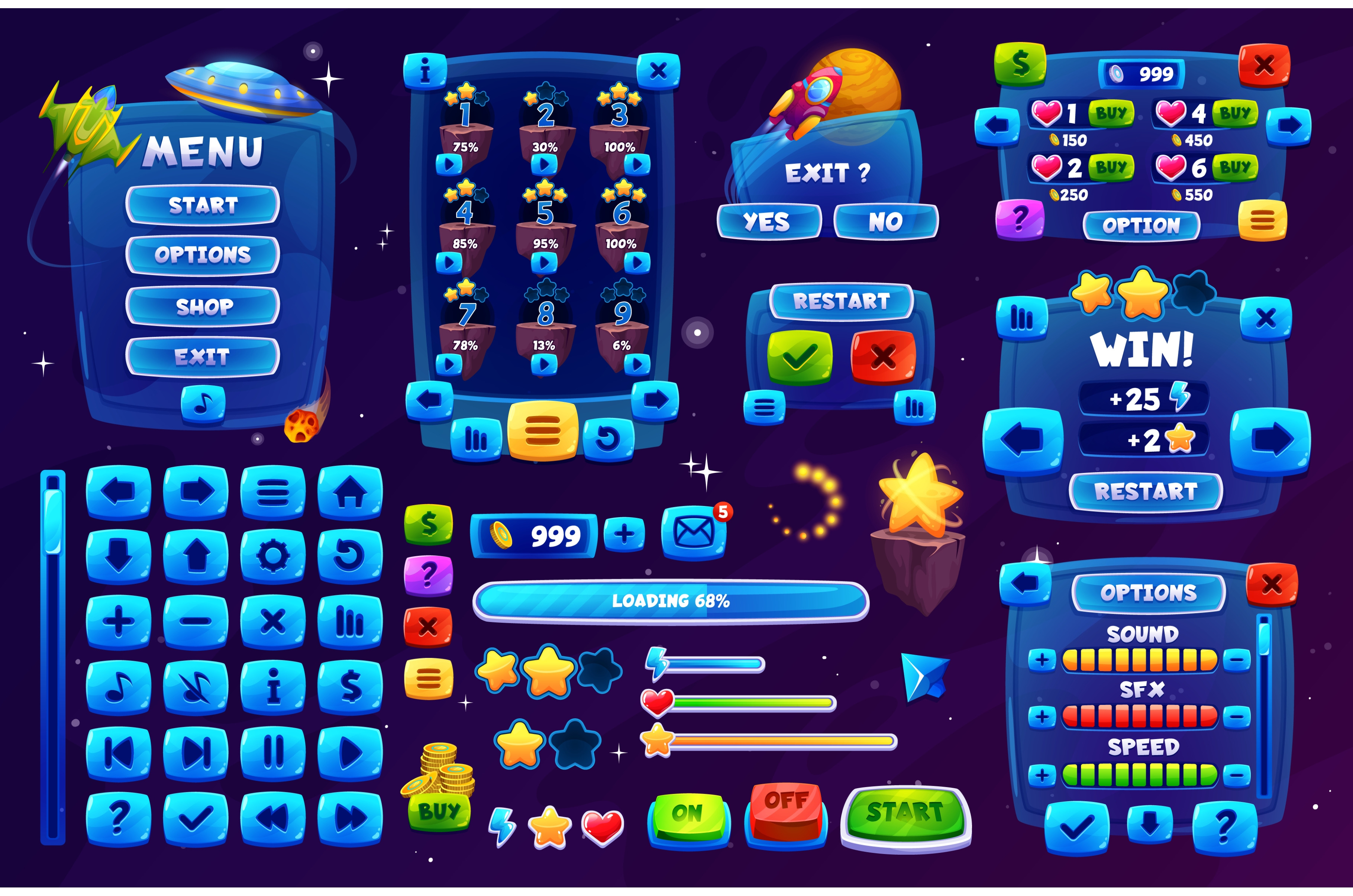 Galaxy space game interface, ui, an Illustration by Vector Tradition
