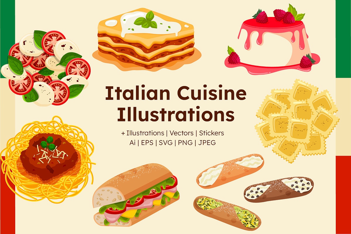 Italian Cuisine Food Illustrations, a Food Illustration by ThePixelLibrary (Photo 1 of 7)