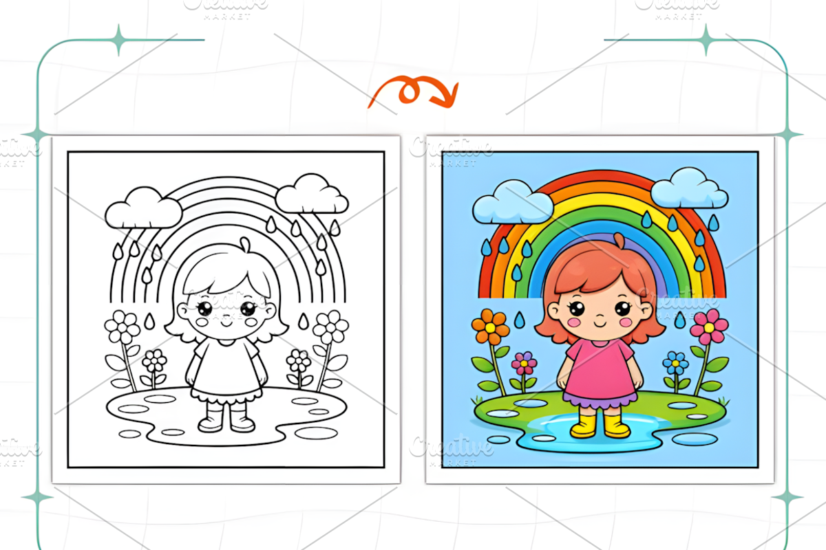 Spring Girl Activities Coloring Page, a Decorative Illustration by Ink Gallery (Photo 4 of 8)