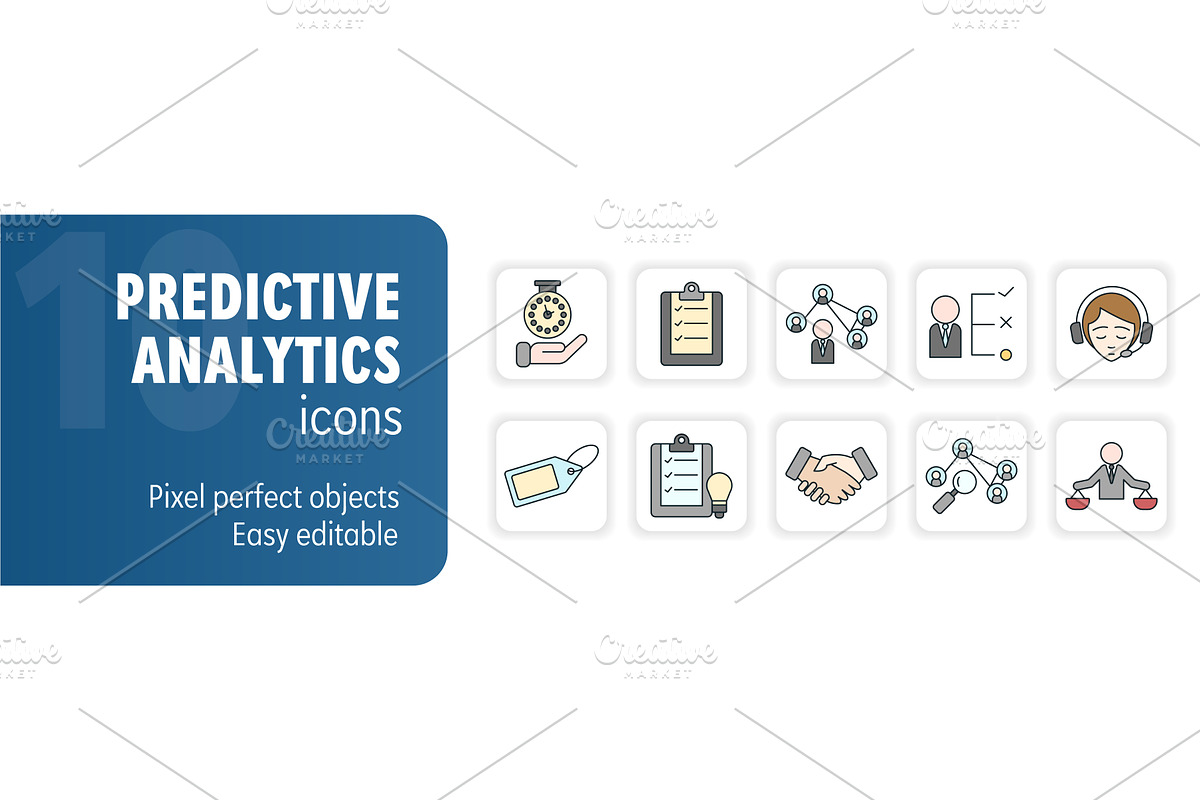 Predictive analytics icons set, a Finance Illustration by Aimagenarium@gmail.com