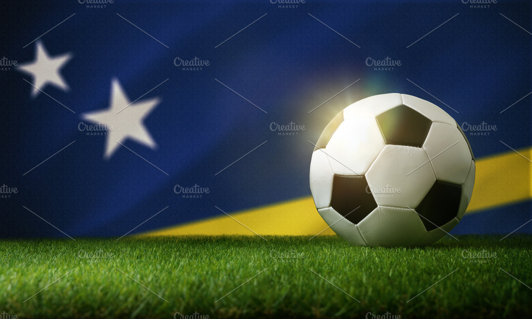 Soccer ball on grass with Curaçao flag, a Sports & Recreation Photo by Davizro's Market