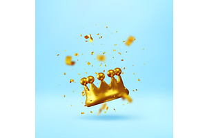 3D Shiny gold crown with falling, an Illustration by Abscent