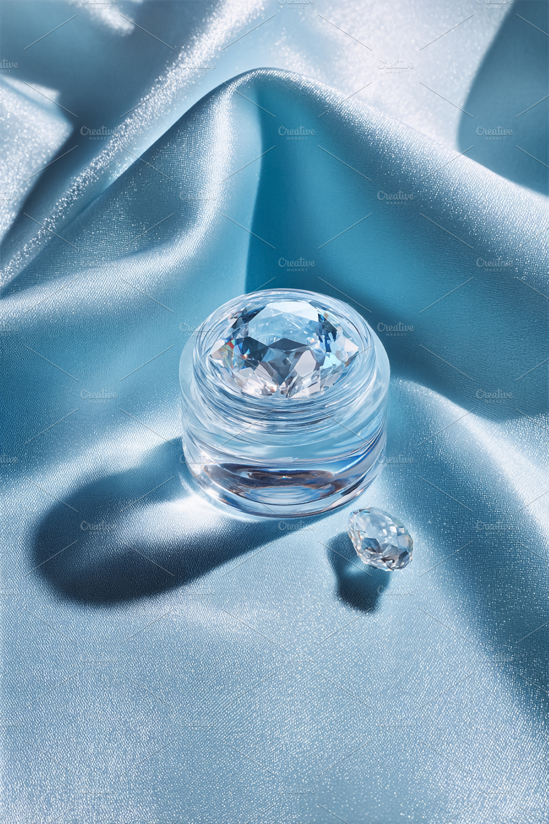 Glass jar filled with a large faceted crystal, accompanied by a, a Photo by Studio ANNA