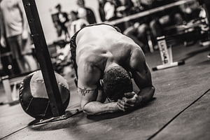 Crossfit man post workout wall ball containing crossfit, workout, and