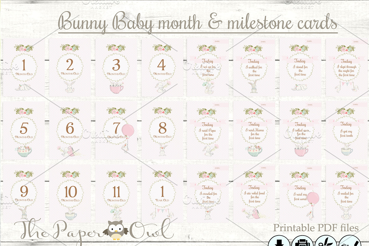 Bunny Baby Milestone and Month cards, a Card Template by ThePaperOwl (Photo 4 of 4)