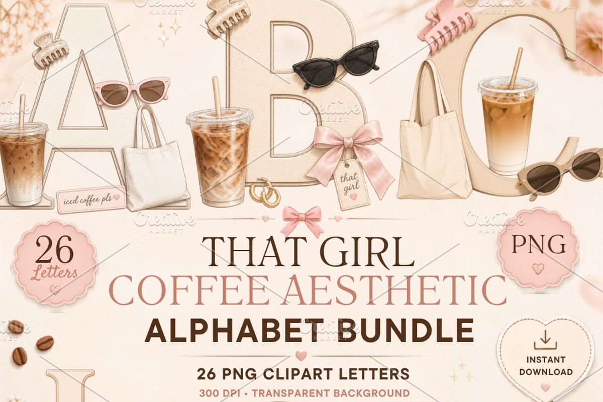 That Girl Coffee Alphabet PNG Bundle, a Work Illustration by Tanya Kart (Photo 1 of 6)