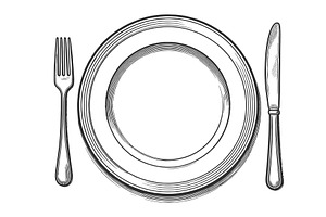 Plate With Fork and Knife Table, a Food Illustration by AlexArt
