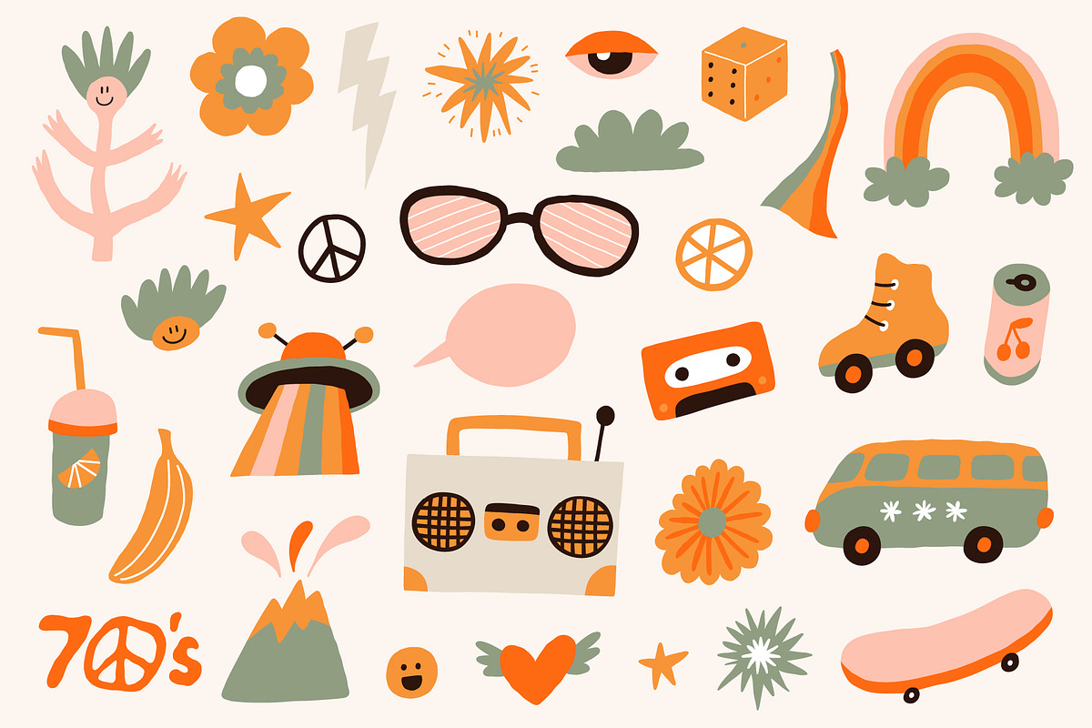 Retro revival pack. Groovy clipart, a Graphic by Murvin (Photo 3 of 9)